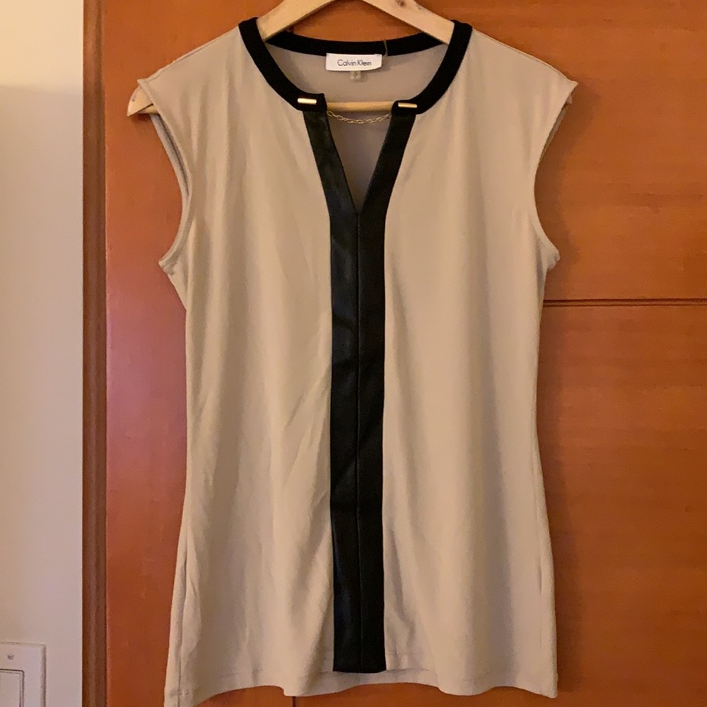 Silk and leather sleeveless Calvin Klein shirt
